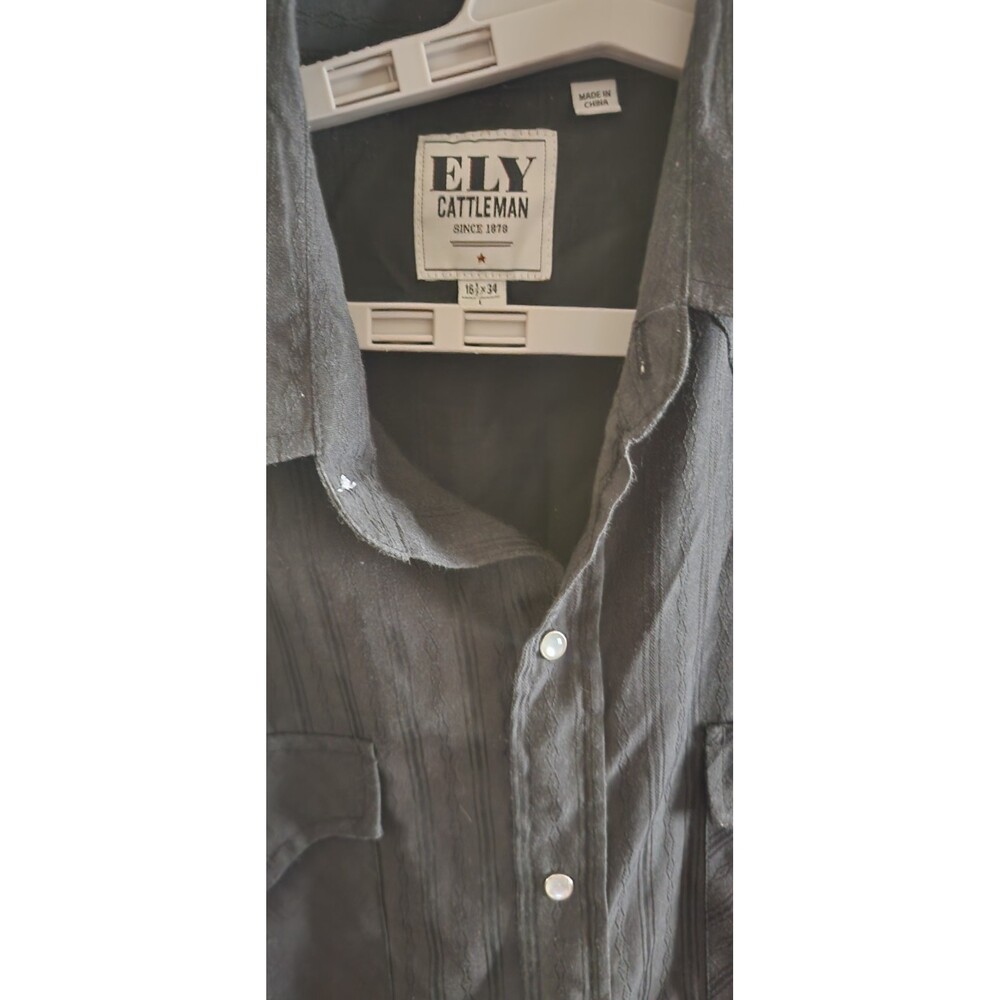 Ely Cattleman Shirt Mens Large Black Pearl Snap Western Cowboy Button Up A500 - Picture 5 of 10